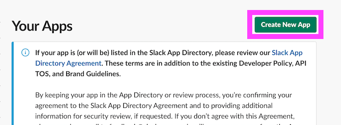 Slack API YourAPPS Create New App