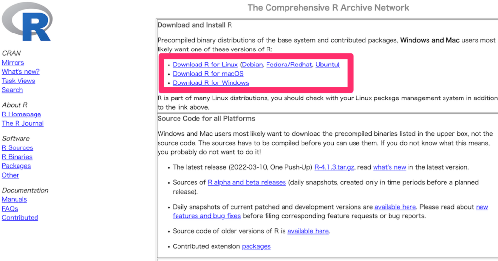R　インストール　linux macOS windows