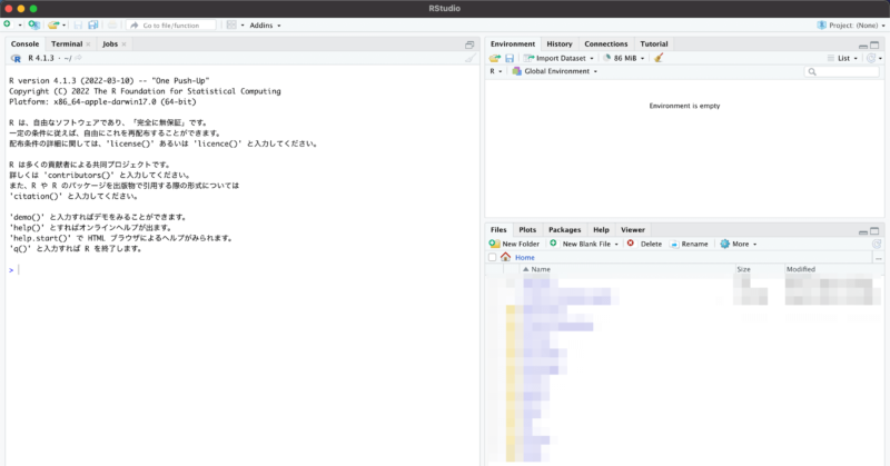 RStudio アプリケーション　画面